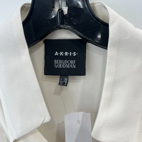 $1400 Akris Ivory Silk Sheer Button Down Stand Up Collar Blouse Top size 6/FR 38 - Picture 8 of 9